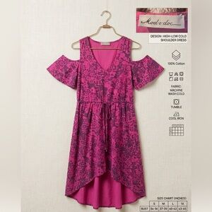 Mod-o-doc Pink Floral Asymmetrical Cold-Shoulder Dress